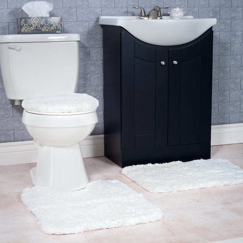 Lavish Home 3 Piece Super Plush Non-Slip Bath Mat Rug Set - White - Image 2